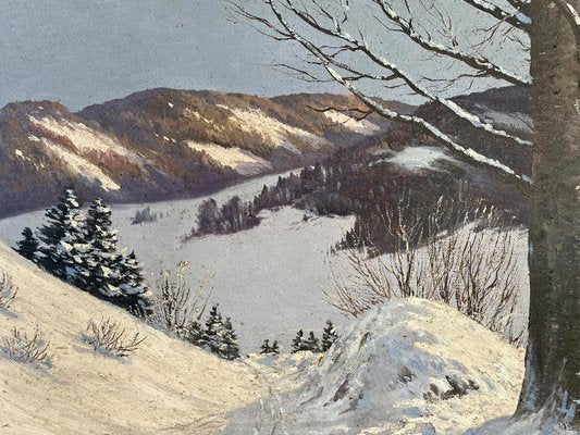 Paul Schuler, Snowy Landscape in the Morning, 1920s, Oil on Canvas-BGS-1791879