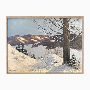 Paul Schuler, Snowy Landscape in the Morning, 1920s, Oil on Canvas-BGS-1791879