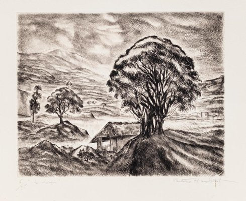 Paulette Humbert - Landscape - Etching - Mid-20th-Century-ZCI-846623