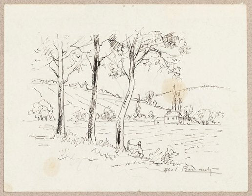 Paysage - Original China Ink Drawing by Abel Pierre Renault - Mid 1900 Mid 1900-ZCI-755254