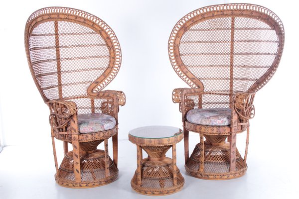 Peacock Chairs with Side Table by Emmanuelle Pauw, 1960, Set of 3-EZZ-1452848