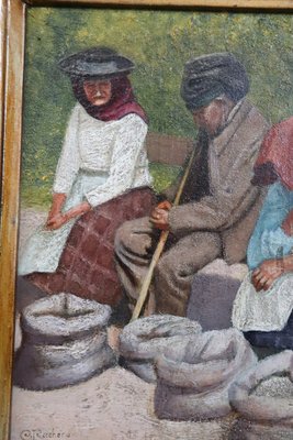 Peasant Scene Painting, 1900s, Oil on Board, Framed-DCO-1313031