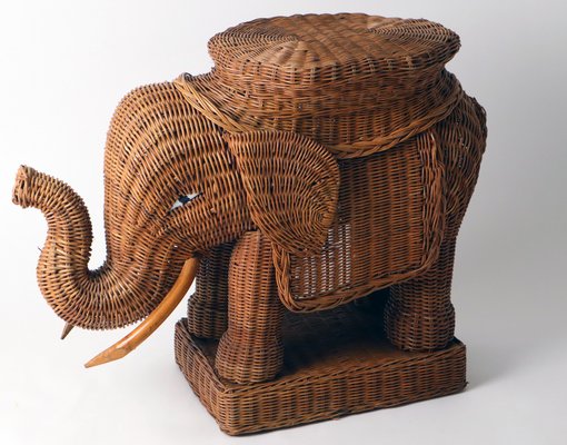 Peddle Cane Rattan Elephants Side Table, France, 1960s-ESB-1396331