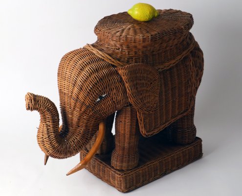 Peddle Cane Rattan Elephants Side Table, France, 1960s-ESB-1396331