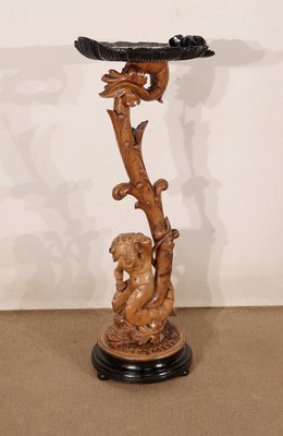 Pedestal " Eros riding a dolphin " in Natural Wood and Blackened Wood, Late 19th Century-RVK-1437480