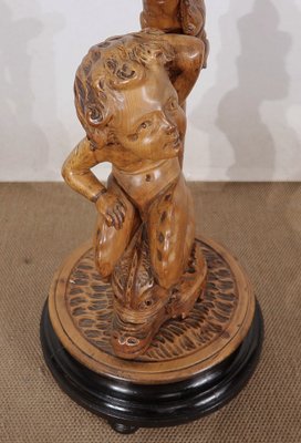 Pedestal " Eros riding a dolphin " in Natural Wood and Blackened Wood, Late 19th Century-RVK-1437480