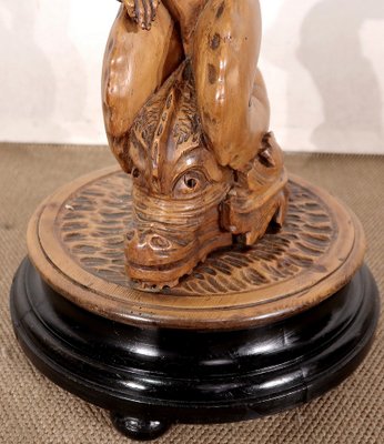 Pedestal " Eros riding a dolphin " in Natural Wood and Blackened Wood, Late 19th Century-RVK-1437480