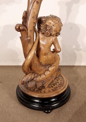 Pedestal " Eros riding a dolphin " in Natural Wood and Blackened Wood, Late 19th Century-RVK-1437480