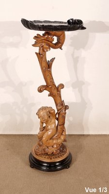 Pedestal " Eros riding a dolphin " in Natural Wood and Blackened Wood, Late 19th Century-RVK-1437480