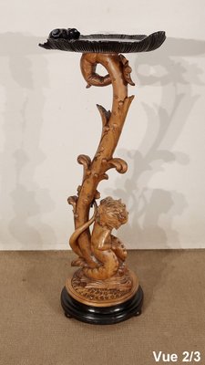 Pedestal " Eros riding a dolphin " in Natural Wood and Blackened Wood, Late 19th Century-RVK-1437480