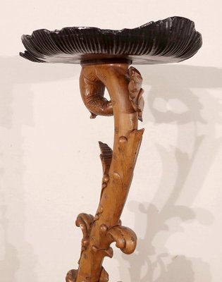 Pedestal " Eros riding a dolphin " in Natural Wood and Blackened Wood, Late 19th Century-RVK-1437480