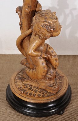 Pedestal " Eros riding a dolphin " in Natural Wood and Blackened Wood, Late 19th Century-RVK-1437480