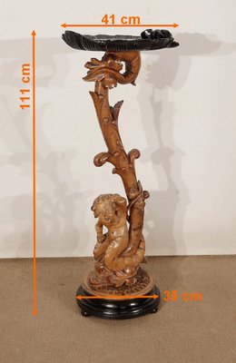 Pedestal " Eros riding a dolphin " in Natural Wood and Blackened Wood, Late 19th Century-RVK-1437480