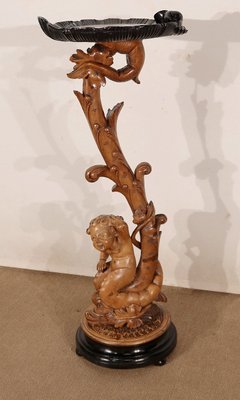 Pedestal " Eros riding a dolphin " in Natural Wood and Blackened Wood, Late 19th Century-RVK-1437480