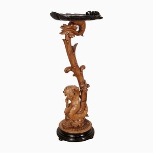 Pedestal " Eros riding a dolphin " in Natural Wood and Blackened Wood, Late 19th Century-RVK-1437480