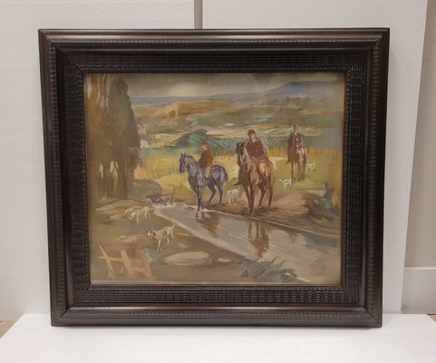 Pedro Mozos, Hunting Day, 1950s, Tempera on Cardboard-NUC-1719229