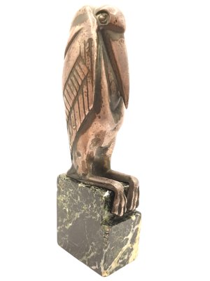 Pelican, Mid-20th Century, Bronze Sculpture on Green Marble Base-TCS-1180229