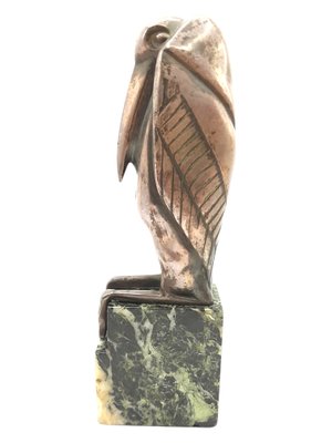 Pelican, Mid-20th Century, Bronze Sculpture on Green Marble Base-TCS-1180229