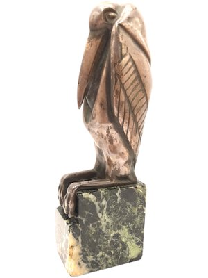 Pelican, Mid-20th Century, Bronze Sculpture on Green Marble Base-TCS-1180229