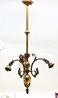 Pendant Chandelier in Solid Polished Brass with Three Arms, Late 19th Century-MJY-1149050