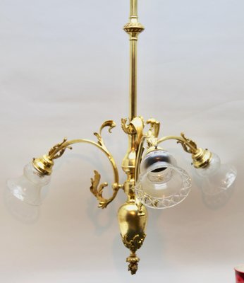 Pendant Chandelier in Solid Polished Brass with Three Arms, Late 19th Century-MJY-1149050