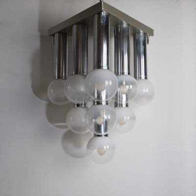 Pendant Chandelier With Lights in Satin Glass, Italy, 1970s-JQO-1174986