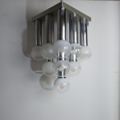 Pendant Chandelier With Lights in Satin Glass, Italy, 1970s-JQO-1174986