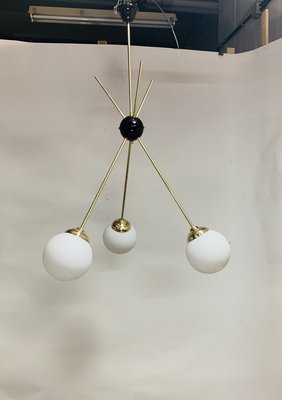 Pendant Lamp in Opal Glass and Brass, 1960s-NUO-932062