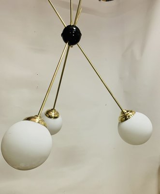 Pendant Lamp in Opal Glass and Brass, 1960s-NUO-932062