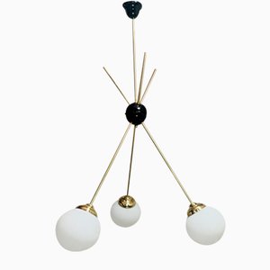 Pendant Lamp in Opal Glass and Brass, 1960s-NUO-932062