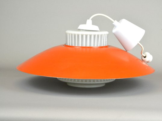 Pendant Lamp in Orange Metal and Opal Glass, 1960s-AOU-2034525