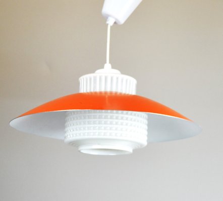 Pendant Lamp in Orange Metal and Opal Glass, 1960s-AOU-2034525