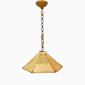 Pendant Light in Straw & Bamboo, 1970s-NPC-1324744