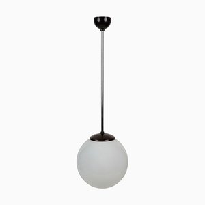 Pendant Light with Round Opaline Glass Shade and Bakelite Elements, 1930s-BAF-763372