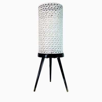 Perforated Metal Floor Lamp in Black and White in the Style of Stilnovo, Italy, 1950s-DEK-1122872