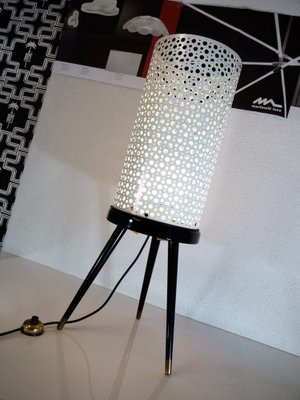 Perforated Metal Floor Lamp in Black and White in the Style of Stilnovo, Italy, 1950s-DEK-1122872