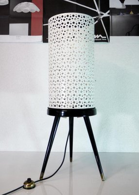 Perforated Metal Floor Lamp in Black and White in the Style of Stilnovo, Italy, 1950s-DEK-1122872