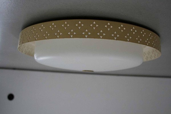 Perforated Sheet Brass Ceiling Lamp in the style of Mathieu Mategot, 1960s-FJP-1729852