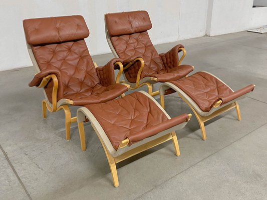 Pernilla 69 Lounge Chair with Ottoman by Bruno Mathsson for Dux, 1990s, Set of 4-WMP-1843405