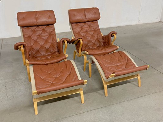 Pernilla 69 Lounge Chair with Ottoman by Bruno Mathsson for Dux, 1990s, Set of 4-WMP-1843405