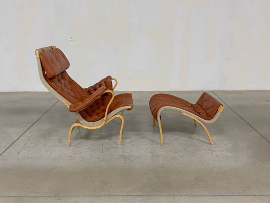 Pernilla 69 Lounge Chair with Ottoman by Bruno Mathsson for Dux, 1990s, Set of 4-WMP-1843405