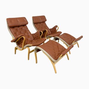 Pernilla 69 Lounge Chair with Ottoman by Bruno Mathsson for Dux, 1990s, Set of 4-WMP-1843405