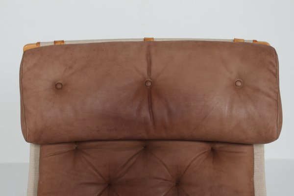 Pernilla Lounge Chair & Foot Rest in Beech and Chocolate Colored Aniline Leather by Bruno Mathsson for Dux, Sweden, 1970s-QQ-2022457