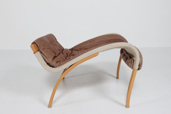 Pernilla Lounge Chair & Foot Rest in Beech and Chocolate Colored Aniline Leather by Bruno Mathsson for Dux, Sweden, 1970s-QQ-2022457