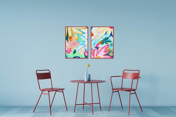 Perrine Honoré, Rainbow Flowers Diptych, 2024, Acrylic & Oil Crayon on Watercolor Paper-RWC-2036546