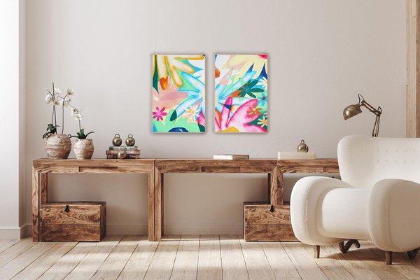 Perrine Honoré, Rainbow Flowers Diptych, 2024, Acrylic & Oil Crayon on Watercolor Paper-RWC-2036546