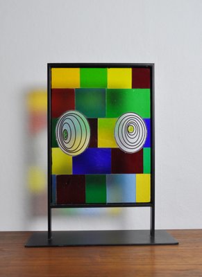 Peter Stuhr, Abstract Geometric Chameleon Sculpture, 2005, Steel & Stained Glass-HPQ-1408841