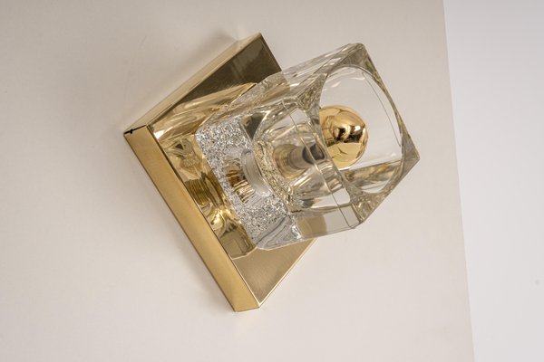 Petite Crystal Glass & Brass Wall Sconce from Peill & Putzler, Germany, 1970s-UGR-1156574