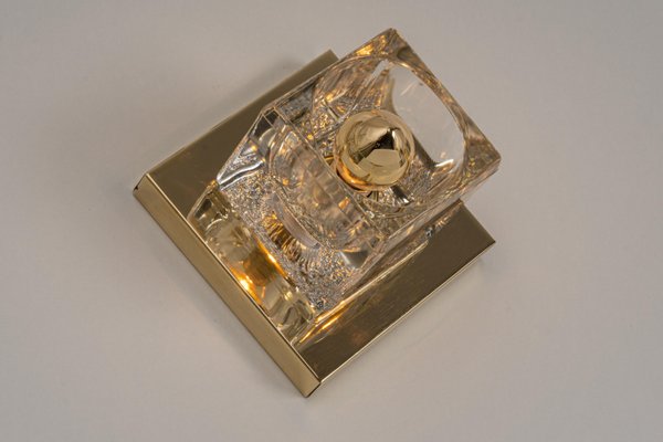 Petite Crystal Glass & Brass Wall Sconce from Peill & Putzler, Germany, 1970s-UGR-1156574