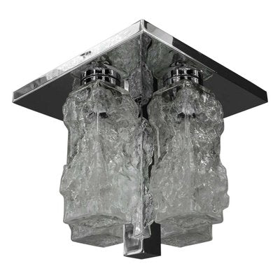 Petite German Square Nickel-Plated Ice Glass Flush Mount from Hillebrand, 1970s-SPD-1086877